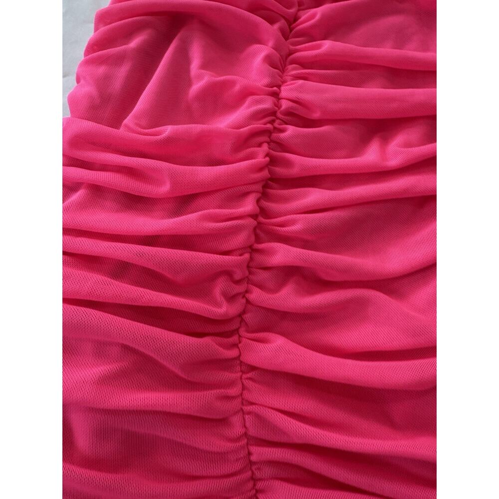ThatsSoFetch Tomin Mini Dress Women's 6 Neon Hot Pink Ruched Bodycon Y2K - Picture 5 of 10